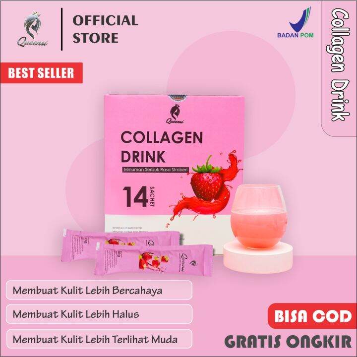 Queensi Collagen Drink Strawberry Minuman Kolagen Strawberry Pencerah