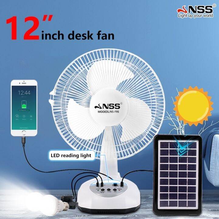 Nss Solar Electric Fan Rechargeable Multifunctional Stand Fan With