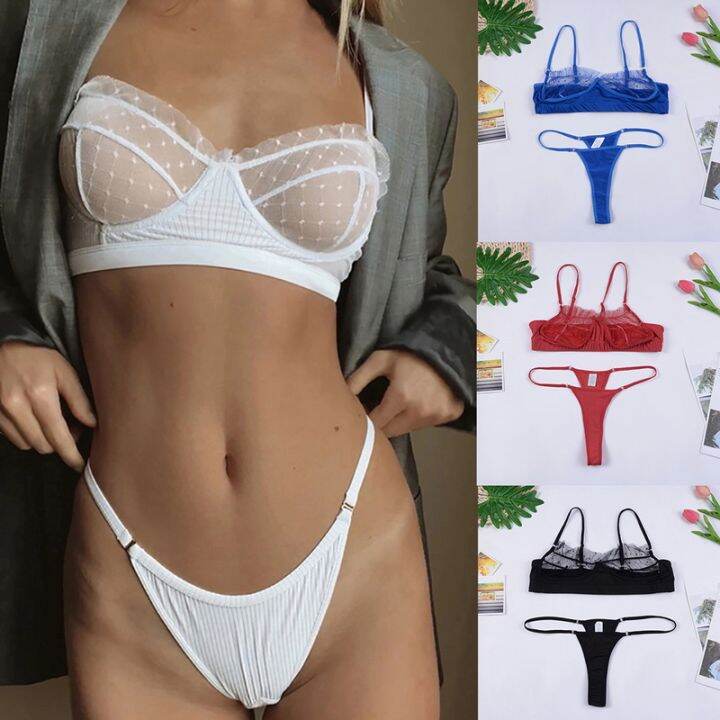 Sexy Women S Ruffle Lace Lingerie Set Transparent Bra Panty Set