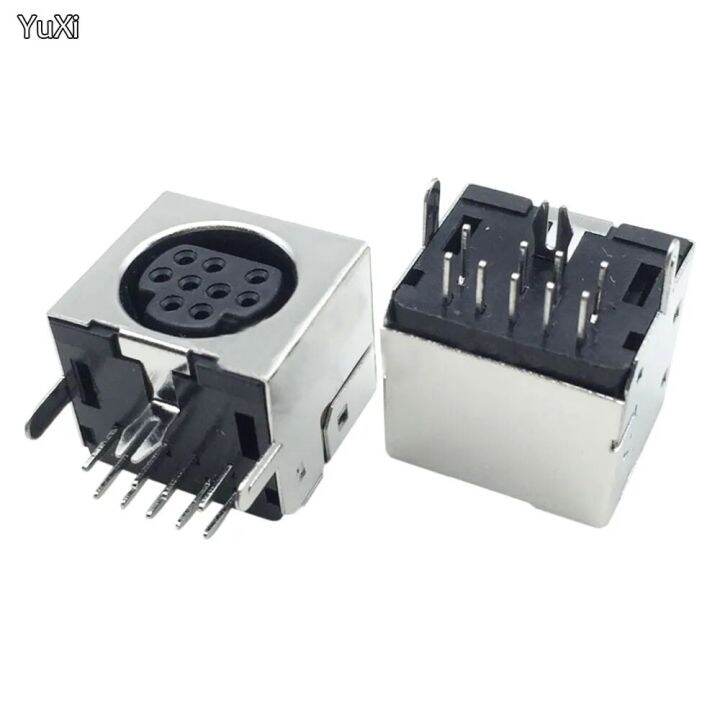 YUXI 9 Pin Mini DIN Female Jack Terminals 90 Degree Right Angle PCB