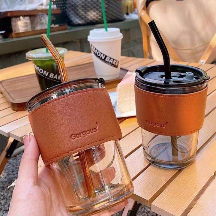 Tumbler Gelas Kaca Aesthetic Simple Elegan Gelas Kaca Dengan Penutup