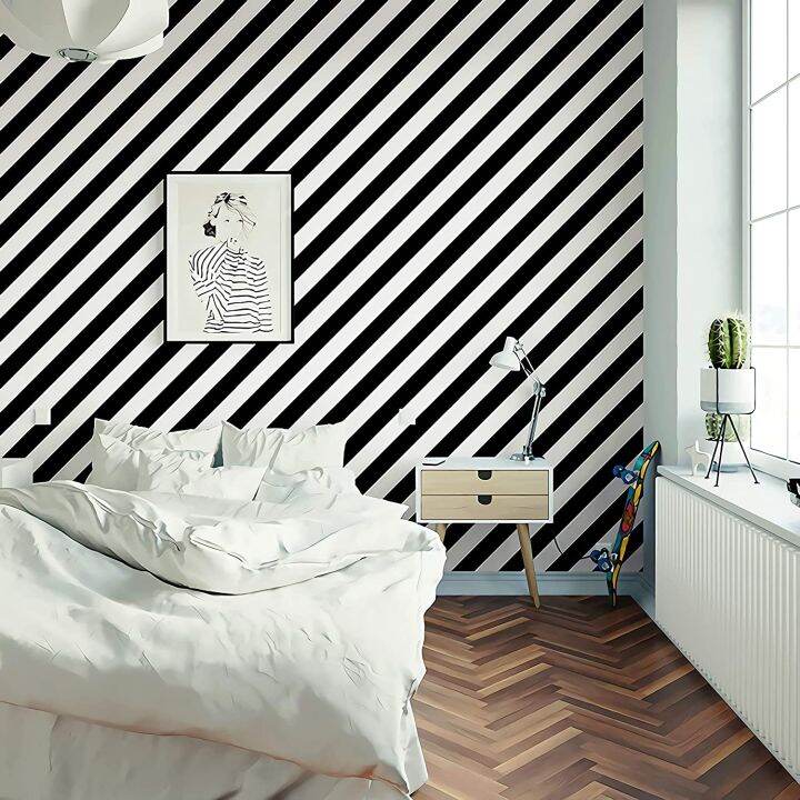 Wallpaper Sticker Dinding Salur Hitam Putih Ukuran 10m X 45cm Lazada