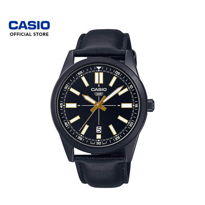 Casio Mtp Vd Bl Eudf Black Leather Strap Date Display Quartz Watch