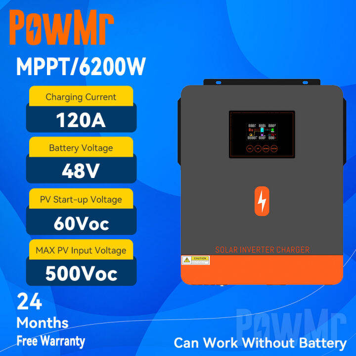 PowMr 6 2kw On Grid Off Grid Hybrid Inverter 48Vdc PV Input 500vdc Pure