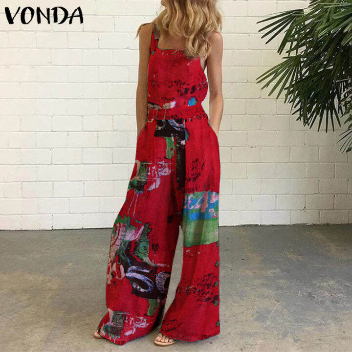 Vonda Womens Dungarees Strappy Jumpsuit Wide Leg Rompers Harem Pants