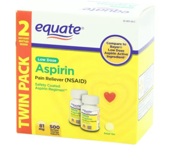 Equate Adult Low Dose Aspirin Twin Pack 500ct Enteric Coated Tablets