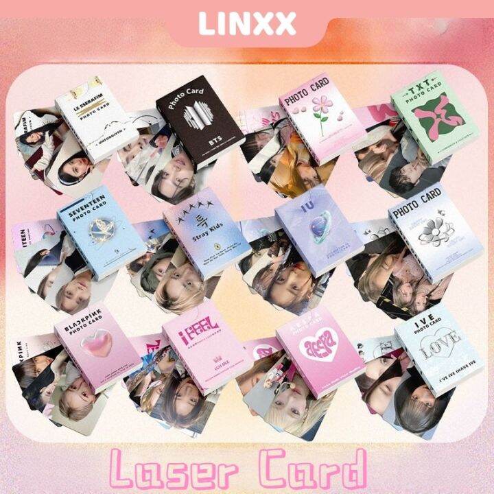 LINXX 50 Pcs BlackPink TWICE NEWJEANS ENHYPEN KPOP Lomo Card Kpop Laser