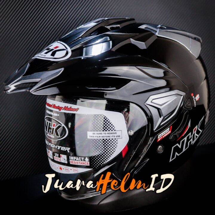 NHK HELM PREDATOR CRYPTON SOLID BLACK GLOSSY DOUBLE VISOR Lazada