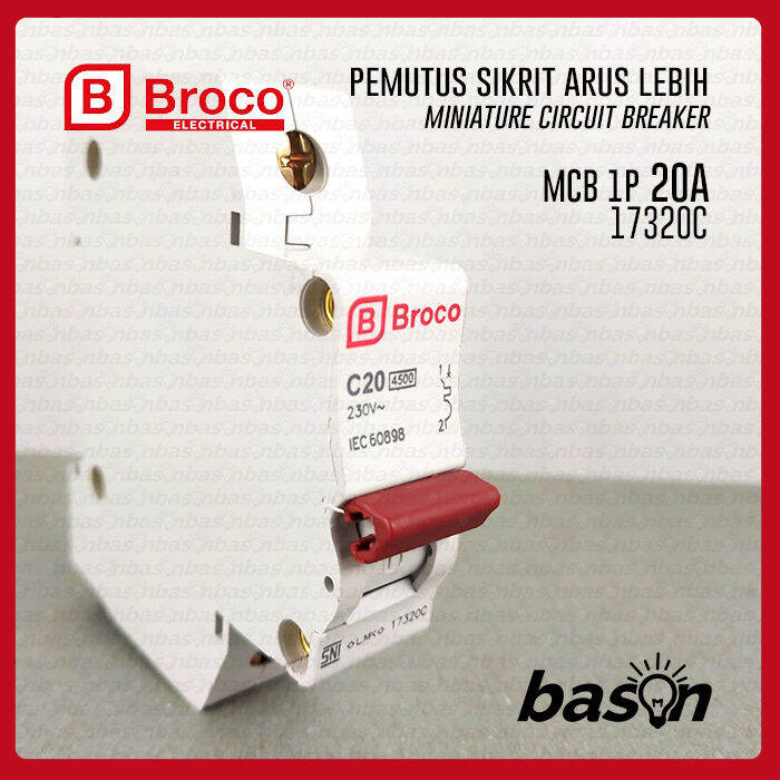 BROCO MCB 20A 1P 17320C SNI Pemutus Sirkit Arus Lebih Lazada