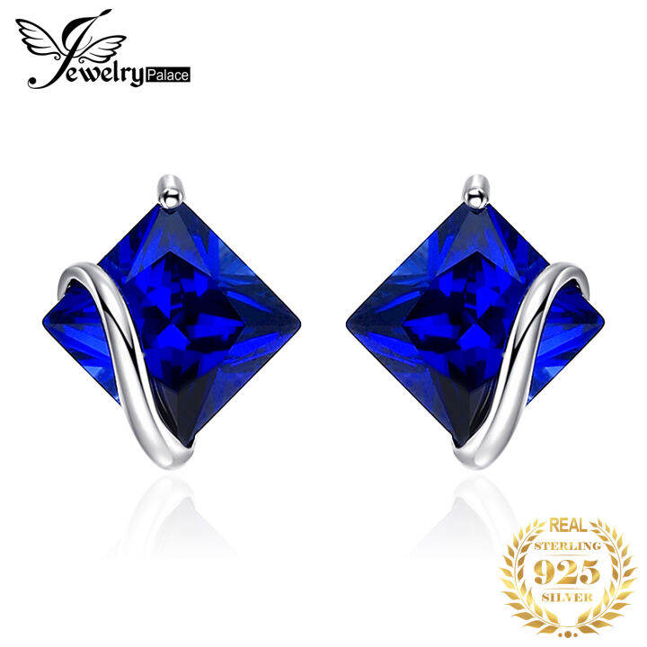 JewelryPalace Square 2 8ct Created Blue Sapphire 925 Sterling Silver