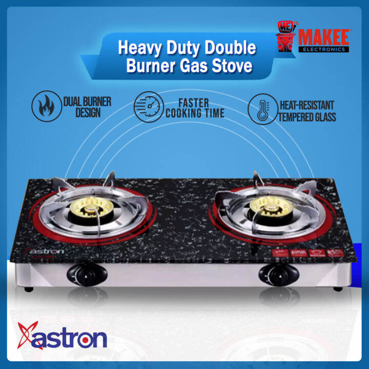 Astron Gs Heavy Duty Double Burner Gas Stove With Tempered Glass Top