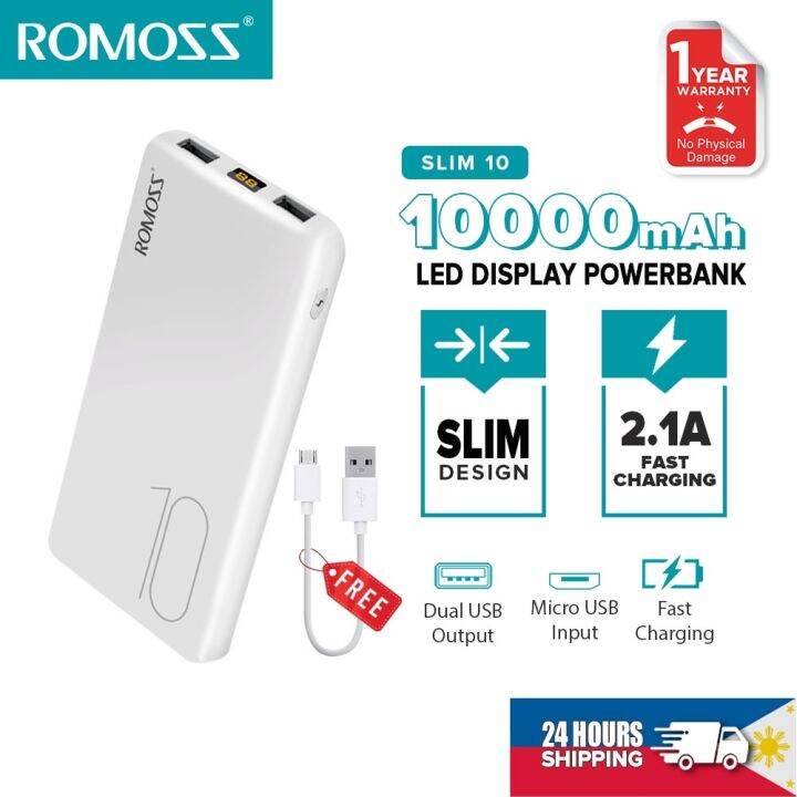 Power Bank Romoss Slim 10 10000mAh Light Handheld Micro And Type C