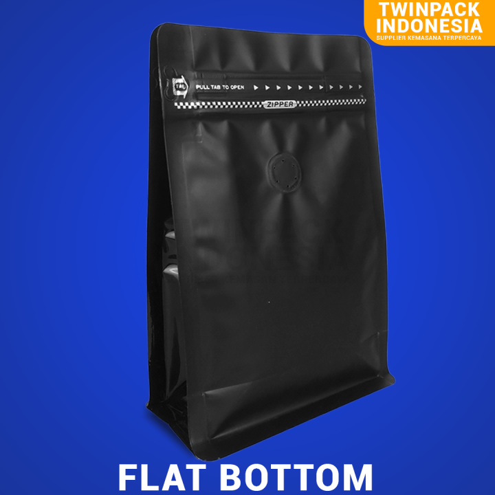 Kemasan Kopi Alufoil Flat Bottom Premium 250gr Hitam Kemasan Ziplock