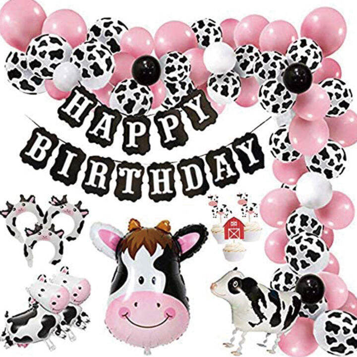 Jollyboom Happy Farm Theme Cute Cow Pattern Birthday Party Decoration