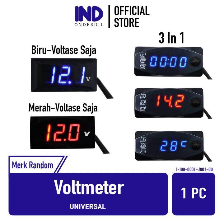 Voltmeter Volt Meter 3in1 3 In 1 Pengukur Daya Aki Accu Jam Digital