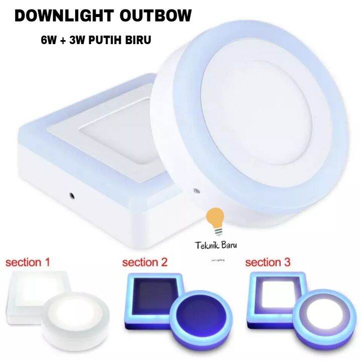 Lampu LED Downlight 9W 6w 3w Outbow Putih Biru Kuning Kotak Bulat Dak