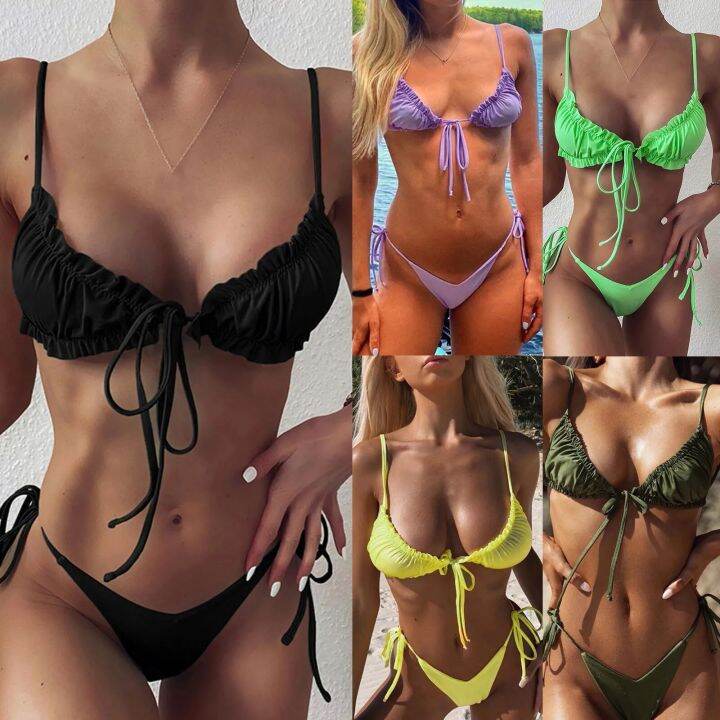 Summer Women Bikini Set Beachwear Swimwear Push Up Bandeau Bandage Lace