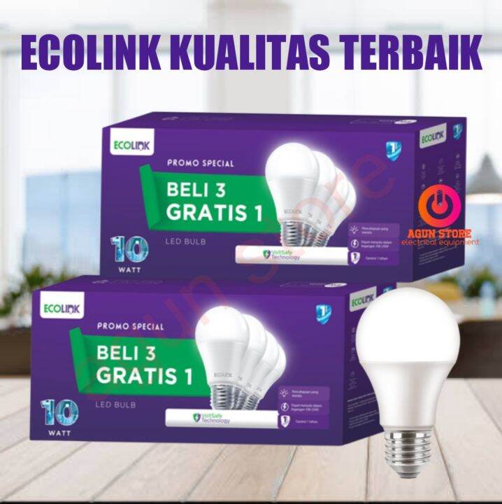 Lampu Ecolink 3 Gratis 1 LED Bulb Multipack 10w Putih Paling Terang