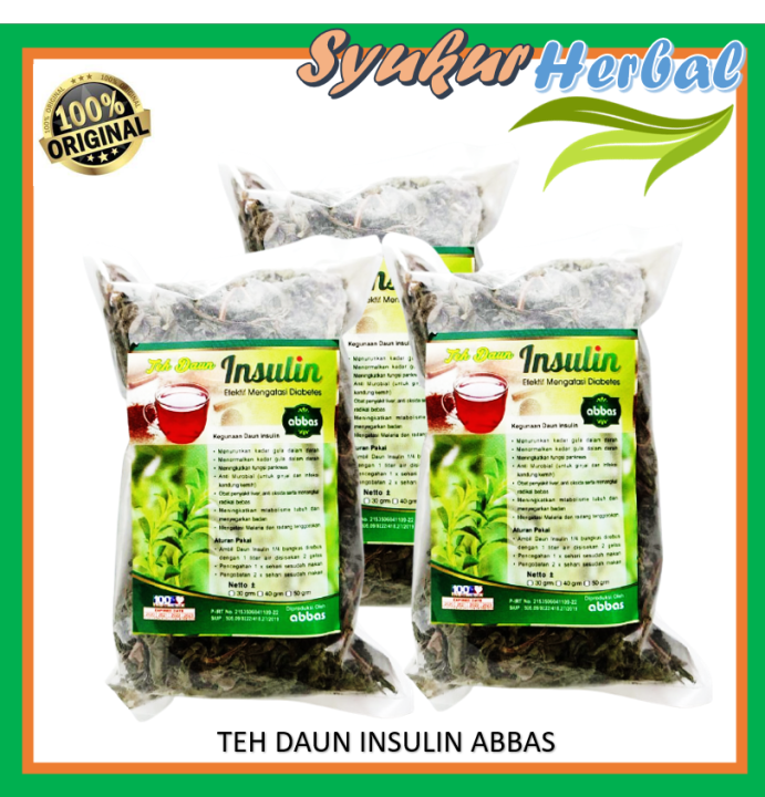 PAKET 3 BUNGKUS Teh Daun Insulin ABBAS Obat Diabetes Penurun Gula