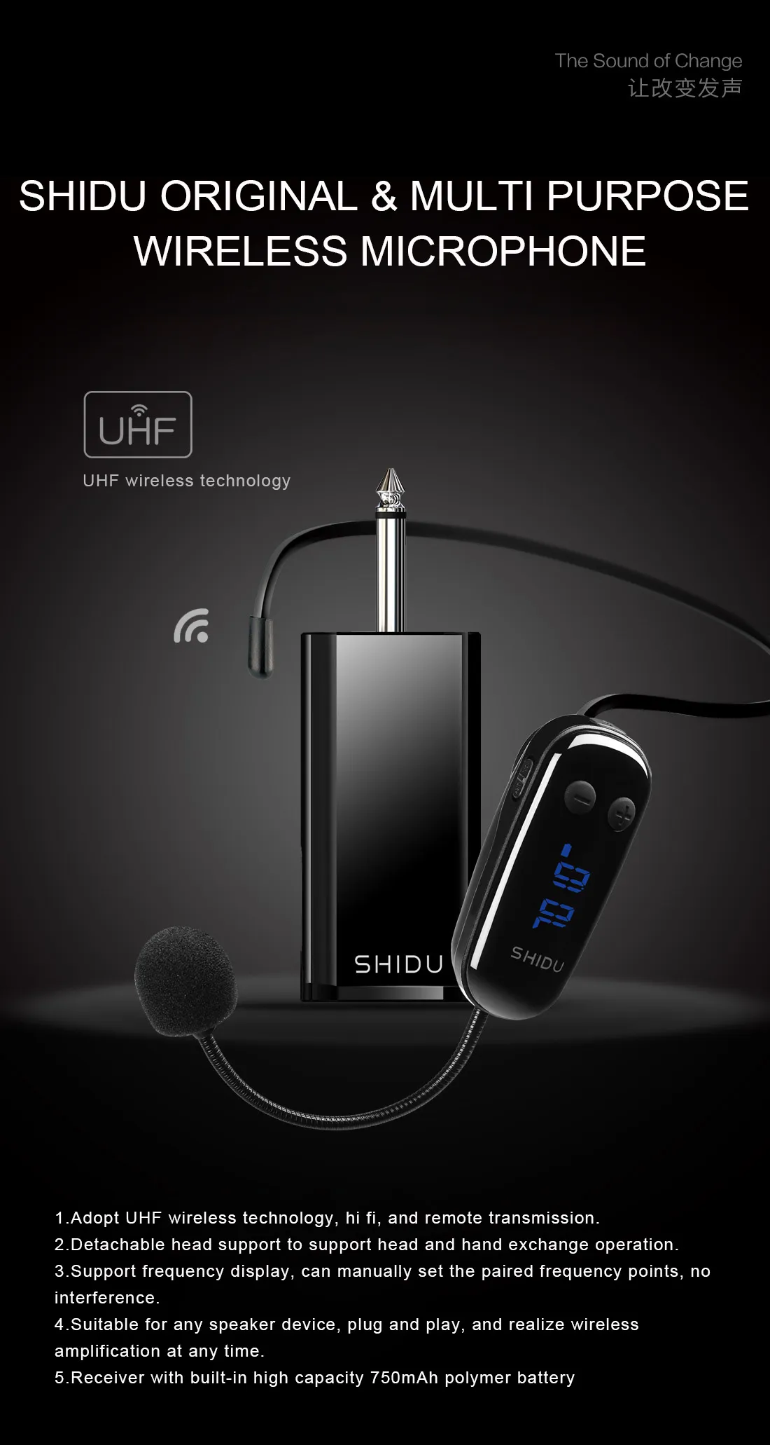 Shidu U Uhf Wireless Microphones Mm Big Aux Jack Headset Handheld