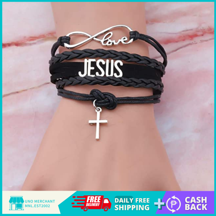 UNO MERCHANT MANILA LOVE JESUS FASHION BRACELET LEATHER CASUAL MENS