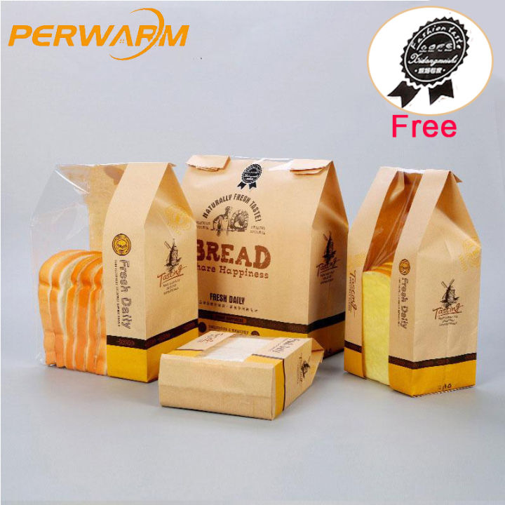 Perwarm 50Pcs Toast Bread Bag Kraft Food Packaging Paper Bag Bread Loaf