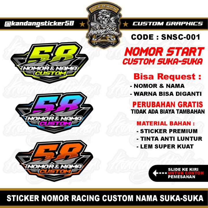 Stiker Nomor Start Racing Sticker Custom Nama Satuan Nama Suka Suka