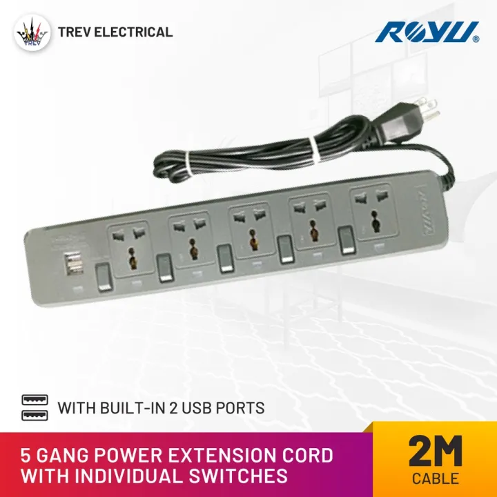 TREV ELECTRICAL Royu 5 Gang Power Extension Cord W Individual Switches