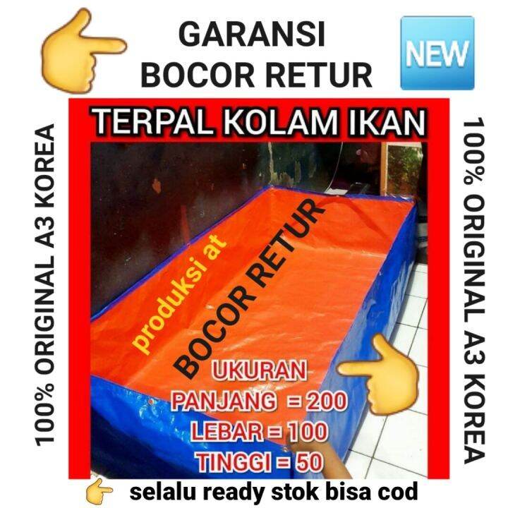 TERPAL KOLAM IKAN TYPE A3 KOREA UKURAN 100 X 100 X 50 CM BIRU ORANGE