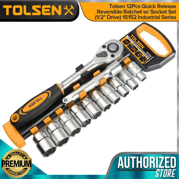 Tolsen 12Pcs Quick Release Reversible Ratchet W Socket Set 1 2 Drive