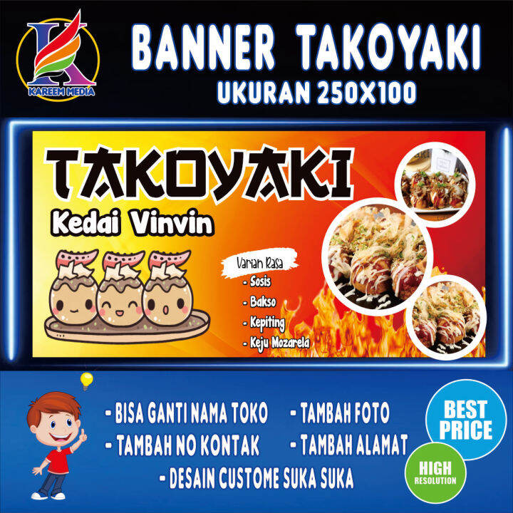 Spanduk Banner Kedai Makanan Takoyaki Banner Toko Makanan Viral