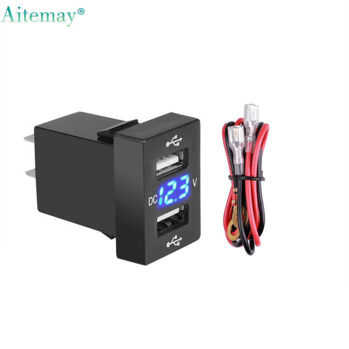 Aitemay Qc Adaptor Daya Voltmeter Led Pengisi Daya Mobil Usb Ganda