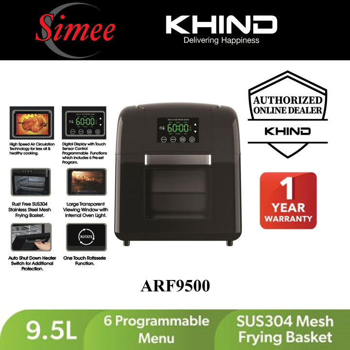 Khind 9 5L Air Fryer Oven With Grill Function ARF9500 8 Pre Set Menu