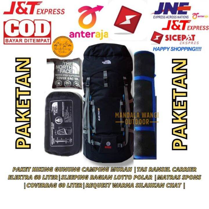 PAKET LENGKAP CAMPING TAS CARRIER RANSEL GUNUNG 60 LITER UP 65L DAN 45L