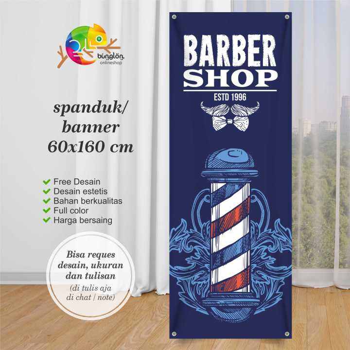 Size 60x160 Cm Spanduk Banner Barbershop Simple C Spanduk Pangkas