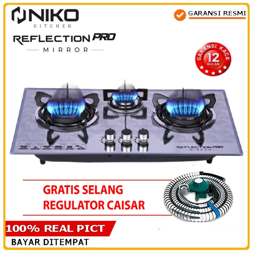 Kompor Tanam Duduk Gas Kaca 3 Tungku NIKO REFLECTION PRO Design Elegan