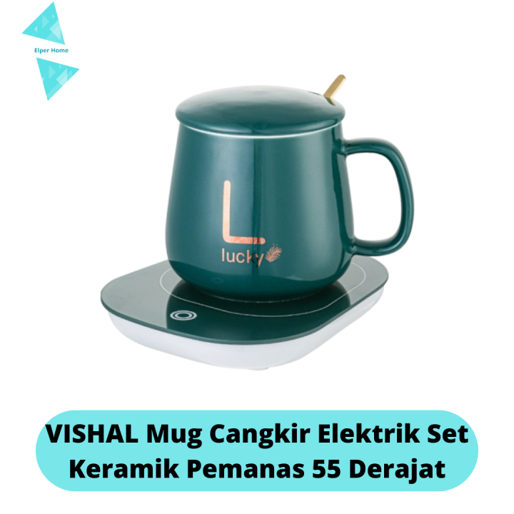 Vishal Mug Cangkir Elektrik Set Keramik Pemanas Derajat Penghangat