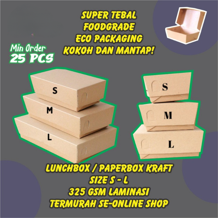 Paper Lunch Box Kraft Full Laminasi S M L Kotak Makan Bahan Kraft