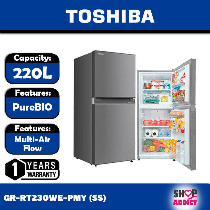 TOSHIBA 220L 2 Door Refrigerator Fridge Peti Sejuk GR RT230WE PMY SS