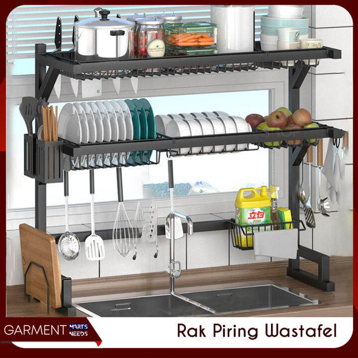 Rak Dapur Stainless Hitam Tingkat Wastafel Piring Peralatan Dapur