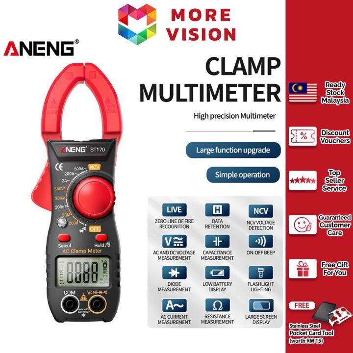 ANENG ST170 Digital Clamp Meter Multimeter Counts 500A Current AC DC