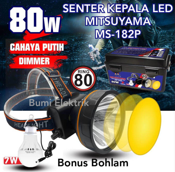 Senter Kepala 80 Watt Plus Bohlam Mitsuyama MS 182P Sistem Puter DImmer