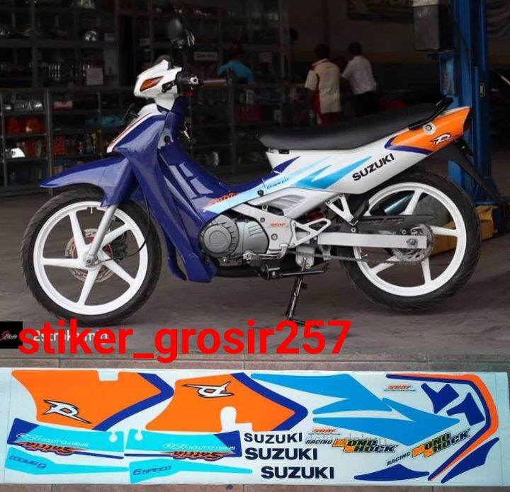 Stiker Striping Lis Body Motor Satria R Tak Putih Biru