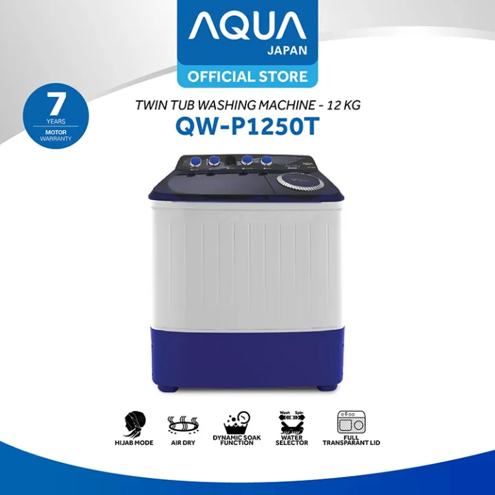 AQUA JAPAN QW P1450T Mesin Cuci Twin Tube 12 Kg With Hijab Mode