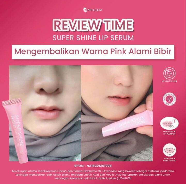 Original Ms Glow Super Shine Lip Serum Serum Pelembab Dan Pencerah