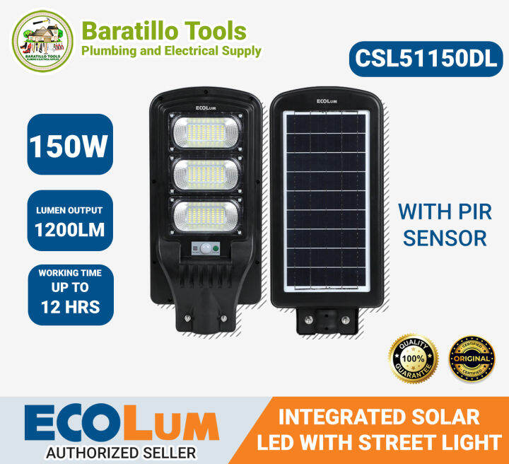 ECOLUM Integrated Solar Streetlight W Pir Sensor Daylight 150W