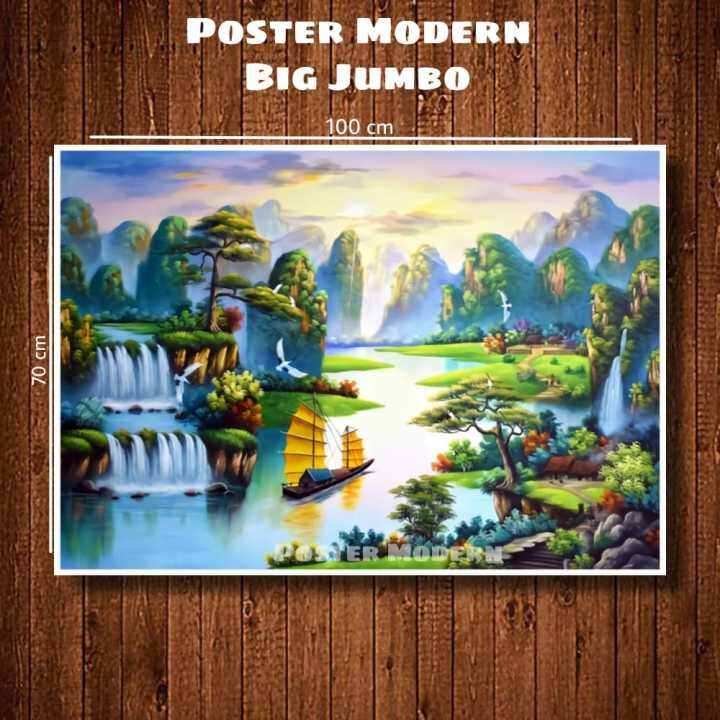 Poster Modern Big Jumbo Foto Pemandangan Alam Danau Air Terjun