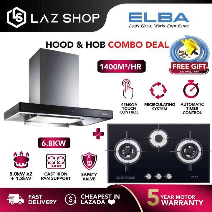 Elba 1400m³ hr Designer Hood EH G9026ST SS Combo with 5 0kW 3 Burners