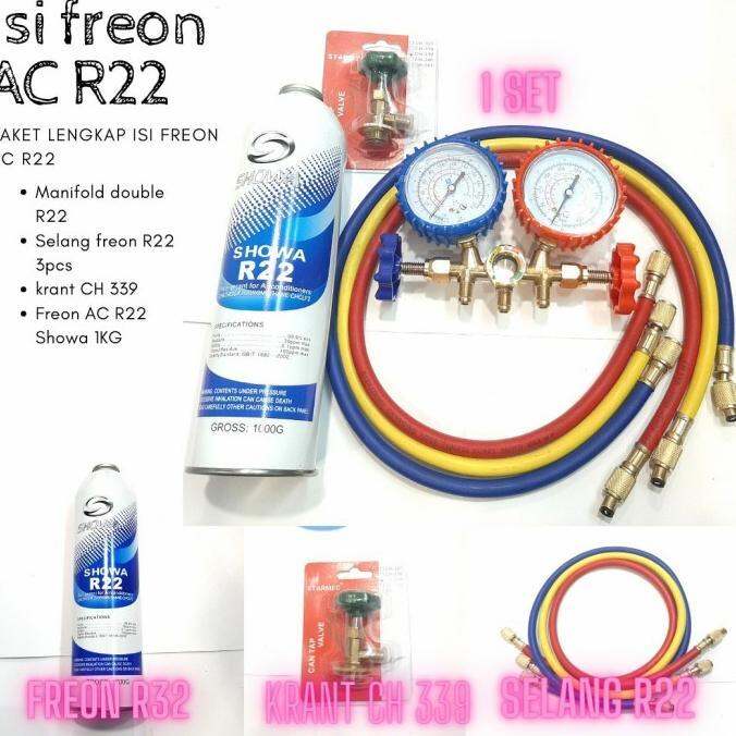 Paket Isi Freon AC R22 Manifold Double Selang Krant Freon Showa 1kg