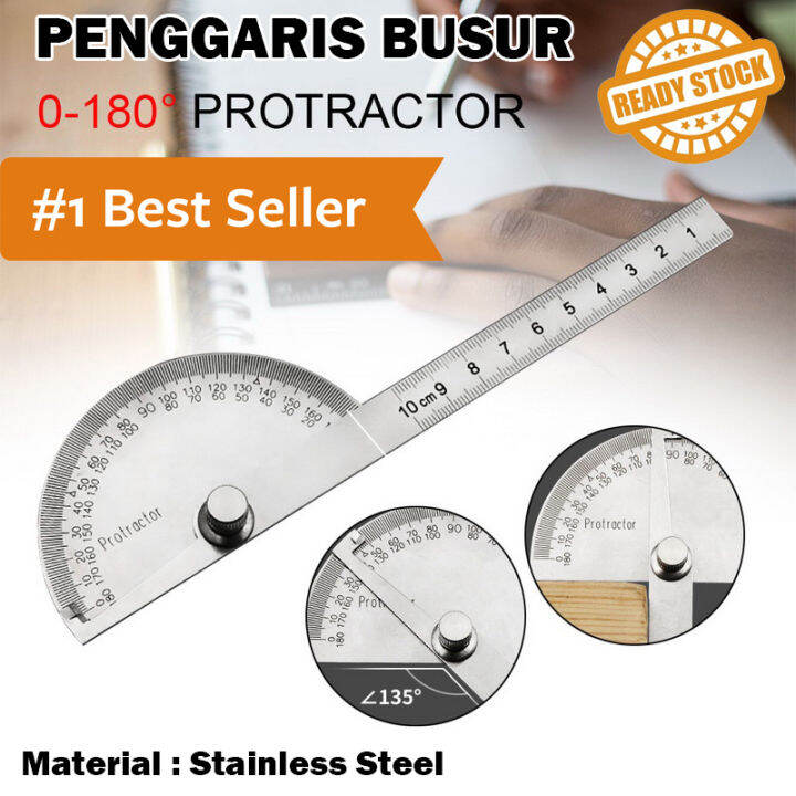 Protractor Penggaris Busur Jangka Ruler Cm Degree Garisan Besi